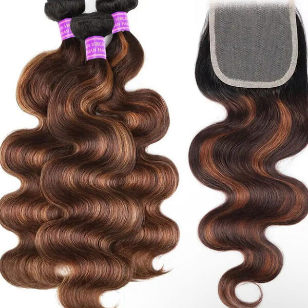 Blonde body wave human hair bundle and 5x5 closure