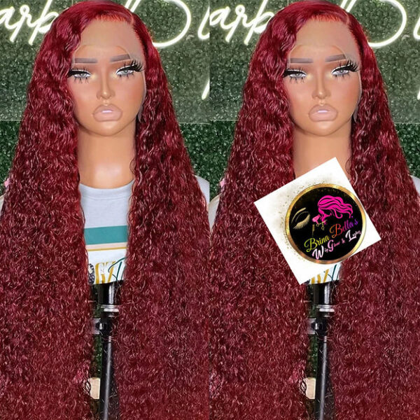 Amznlady 99J Burgundy 13x6 Deep Wave Frontal Wigs For Women 13x4 HD Transparent